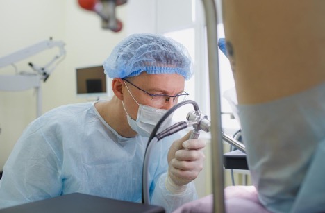 A proctologist performs a colonoscopy procedure to diagnose the patient and determine the types of treatment for rectal cancer